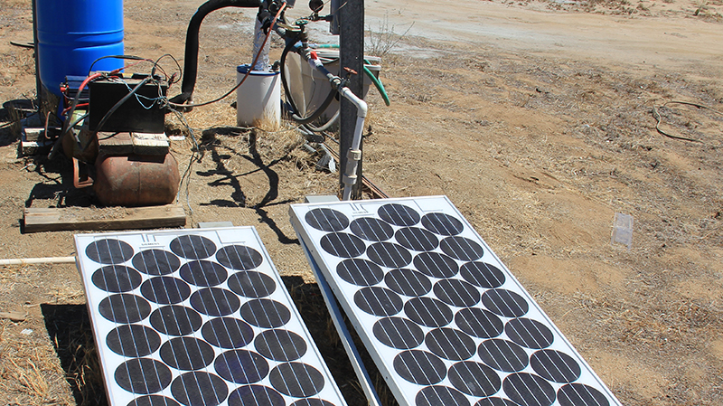 使用太阳能电池板发电驱动水泵抽井水